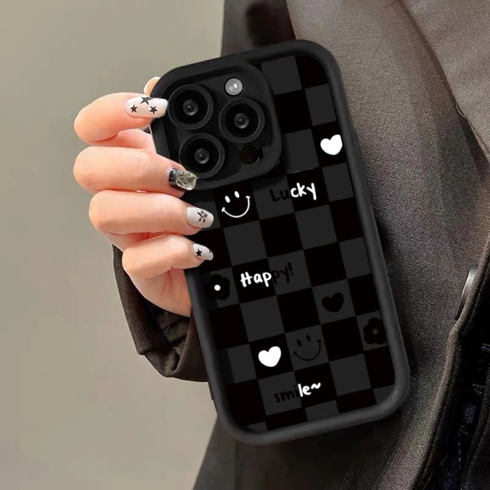 TMG-20.jpg Black Lucky & Happy Checkerboard Phone Case - Image 1