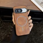 Brown Premium Vintage Leather Anti-shock Suction Phone Case