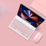 Pink Built-in Pen Slot Leather Case Bluetooth Keyboard & Mouse
