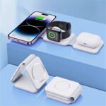 White 3-in-1 Magnetic Wireless Charger 15W Fast Charging Stand Foldable Charger Set
